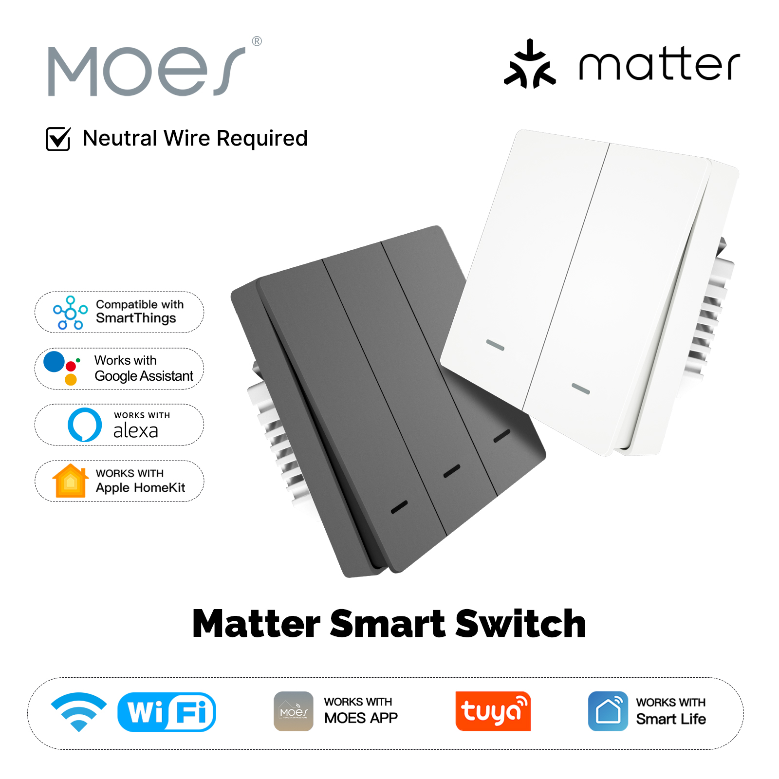 Smart Accessories - MOES Matter Tuya WiFi Smart Light-knopschakelaar